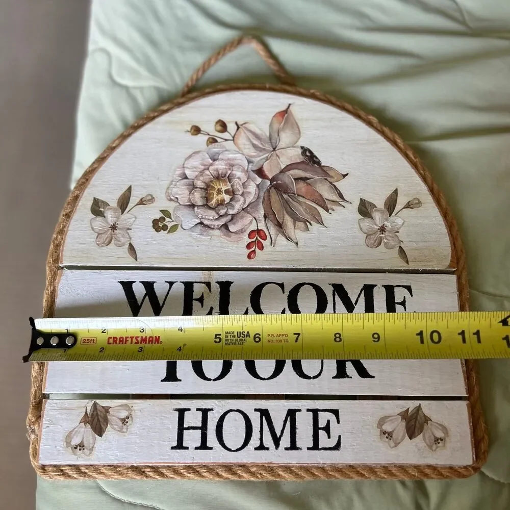 Wood Rustic Cottage Arch Floral Welcome Wall Sign Decor